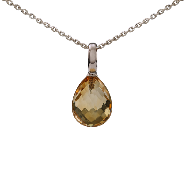Snoepjes | 14 karaat witgouden hanger met citrien | druppelvormig 12 x 10 mm | met groot oog