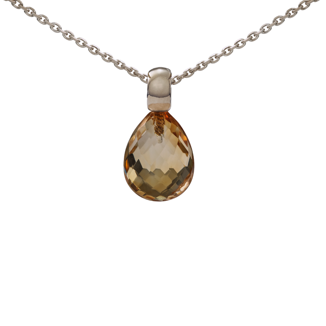 Snoepjes | 14 karaat witgouden hanger met citrien | druppelvormig 12 x 10 mm | met klein oog