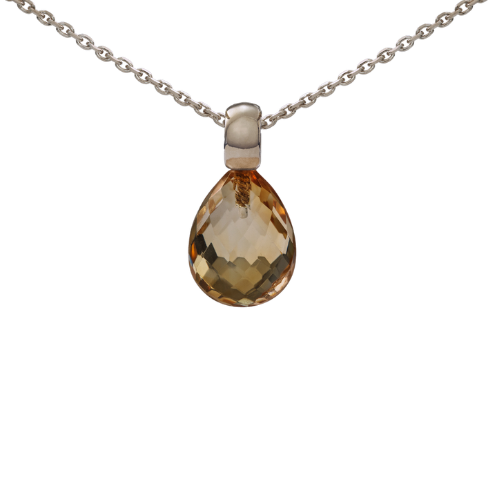 Snoepjes | 14 karaat witgouden hanger met citrien | druppelvormig 12 x 10 mm | met klein oog