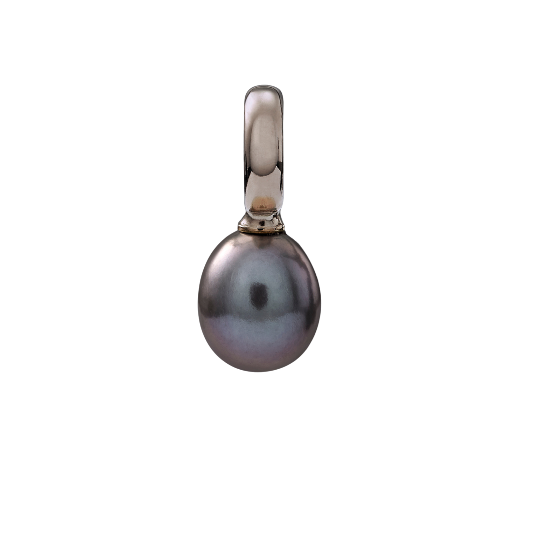 Snoepjes | 14 karaat witgouden hanger met grijze parel | druppelvormig 7,5 x 8 mm | met groot oog