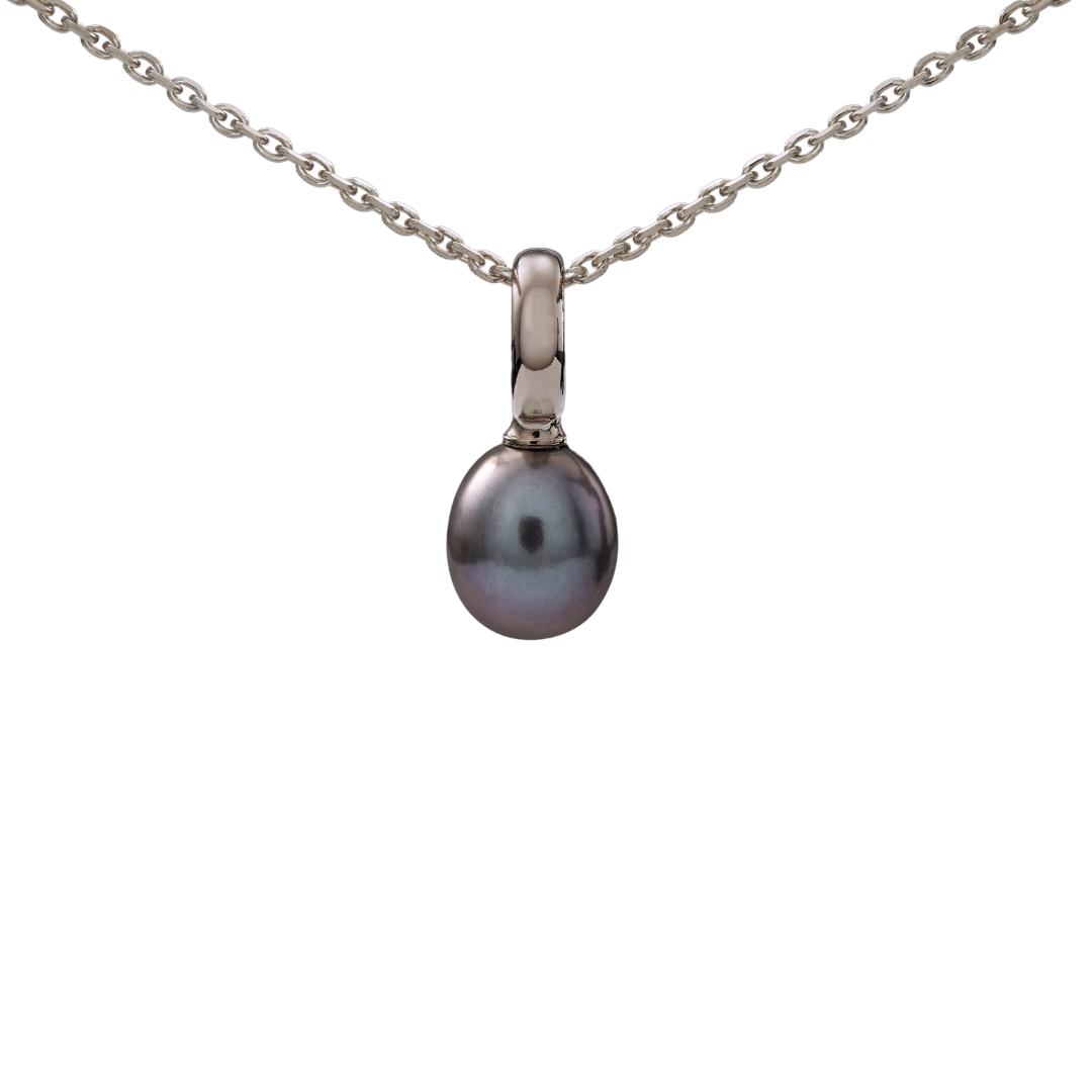 Snoepjes | 14 karaat witgouden hanger met grijze parel | druppelvormig 7,5 x 8 mm | met groot oog