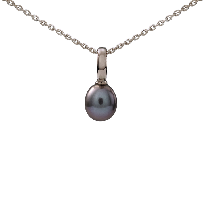 Snoepjes | 14 karaat witgouden hanger met grijze parel | druppelvormig 7,5 x 8 mm | met groot oog