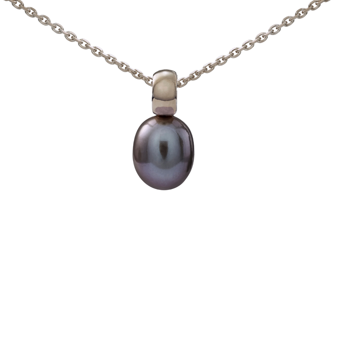 Snoepjes | 14 karaat witgouden hanger met grijze parel | druppelvormig 7,5 x 8 mm | met klein oog