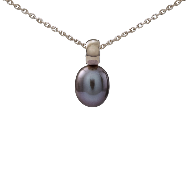 Snoepjes | 14 karaat witgouden hanger met grijze parel | druppelvormig 7,5 x 8 mm | met klein oog