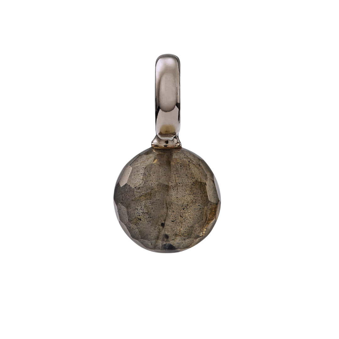 Snoepjes | 14 karaat witgouden hanger met labradoriet | balvormig 10 mm | met groot oog