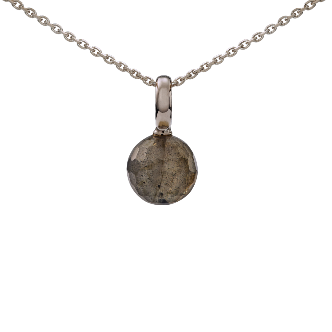 Snoepjes | 14 karaat witgouden hanger met labradoriet | balvormig 10 mm | met groot oog