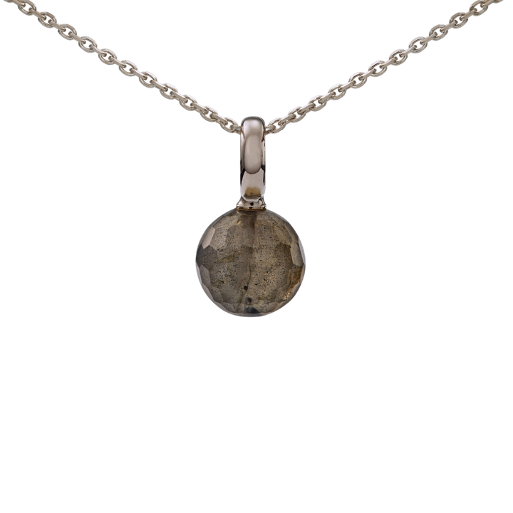 Snoepjes | 14 karaat witgouden hanger met labradoriet | balvormig 10 mm | met groot oog