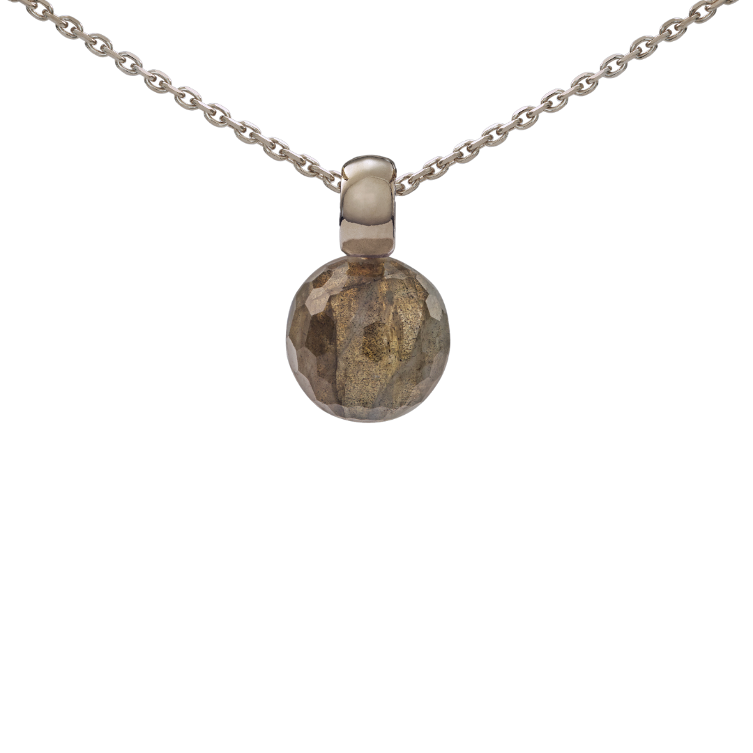 Snoepjes | 14 karaat witgouden hanger met labradoriet | balvormig 10 mm | met klein oog