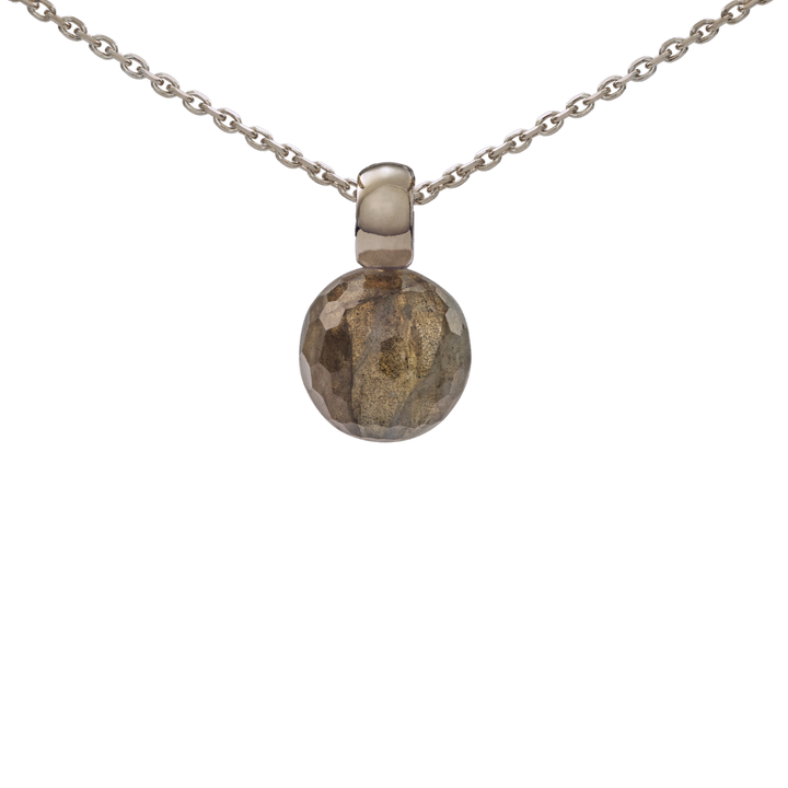 Snoepjes | 14 karaat witgouden hanger met labradoriet | balvormig 10 mm | met klein oog