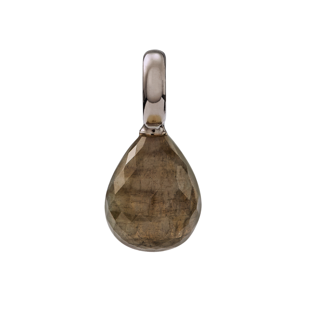 Snoepjes | 14 karaat witgouden hanger met labradoriet | druppelvormig 12 x 10 mm | met groot oog