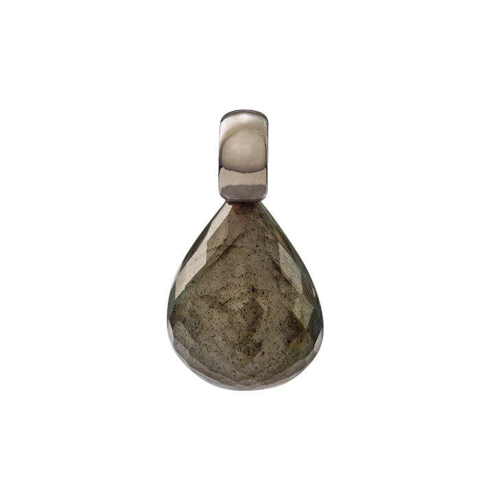 Snoepjes | 14 karaat witgouden hanger met labradoriet | druppelvormig 12 x 10 mm | met klein oog