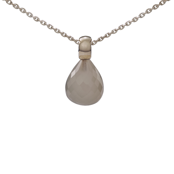 Snoepjes | 14 karaat witgouden hanger met maansteen | druppelvormig 12 x 10 mm | met klein oog