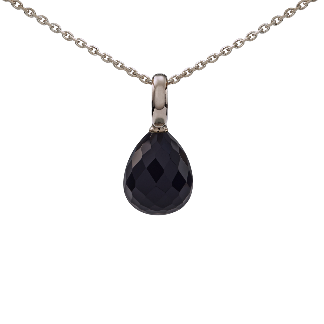 Snoepjes | 14 karaat witgouden hanger met onyx | druppelvormig 12 x 10 mm | met groot oog