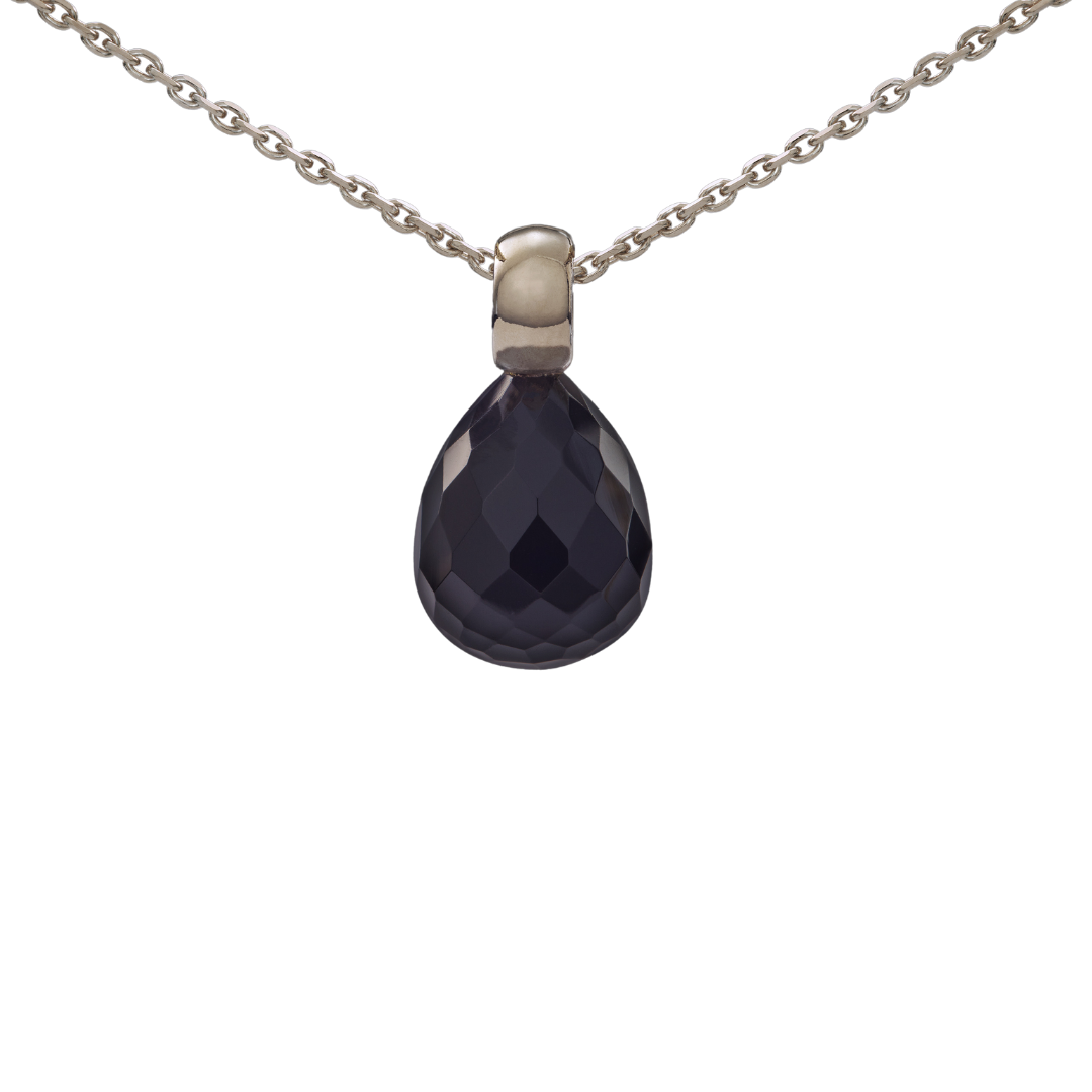 Snoepjes | 14 karaat witgouden hanger met onyx | druppelvormig 12 x 10 mm | met klein oog