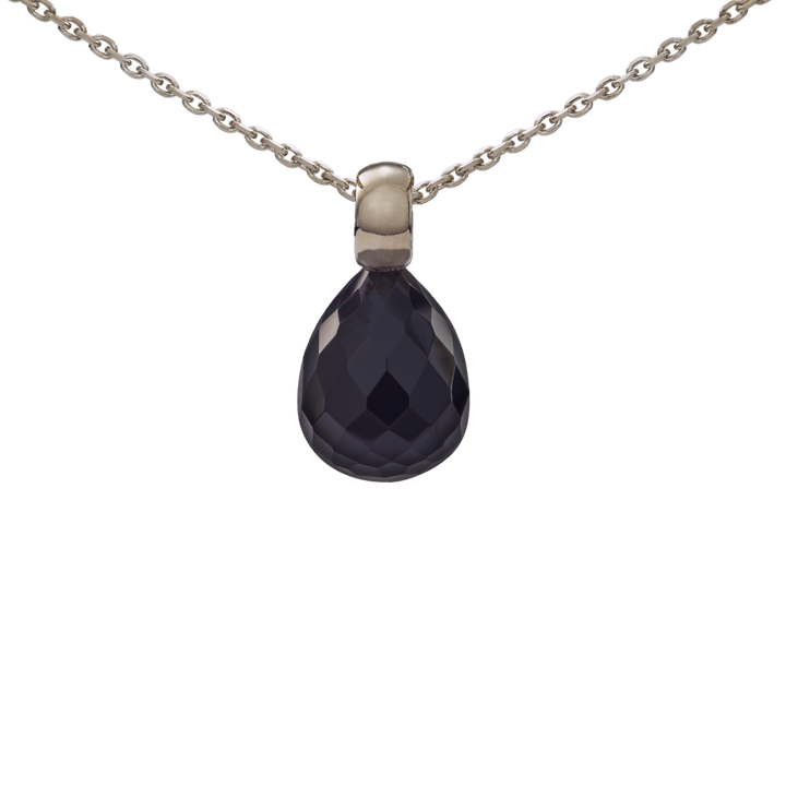 Snoepjes | 14 karaat witgouden hanger met onyx | druppelvormig 12 x 10 mm | met klein oog
