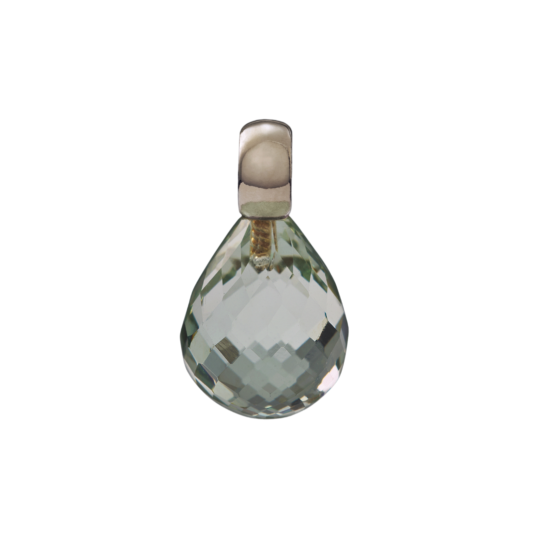 Snoepjes | 14 karaat witgouden hanger met prasioliet | druppelvormig 12 x 10 mm | met klein oog