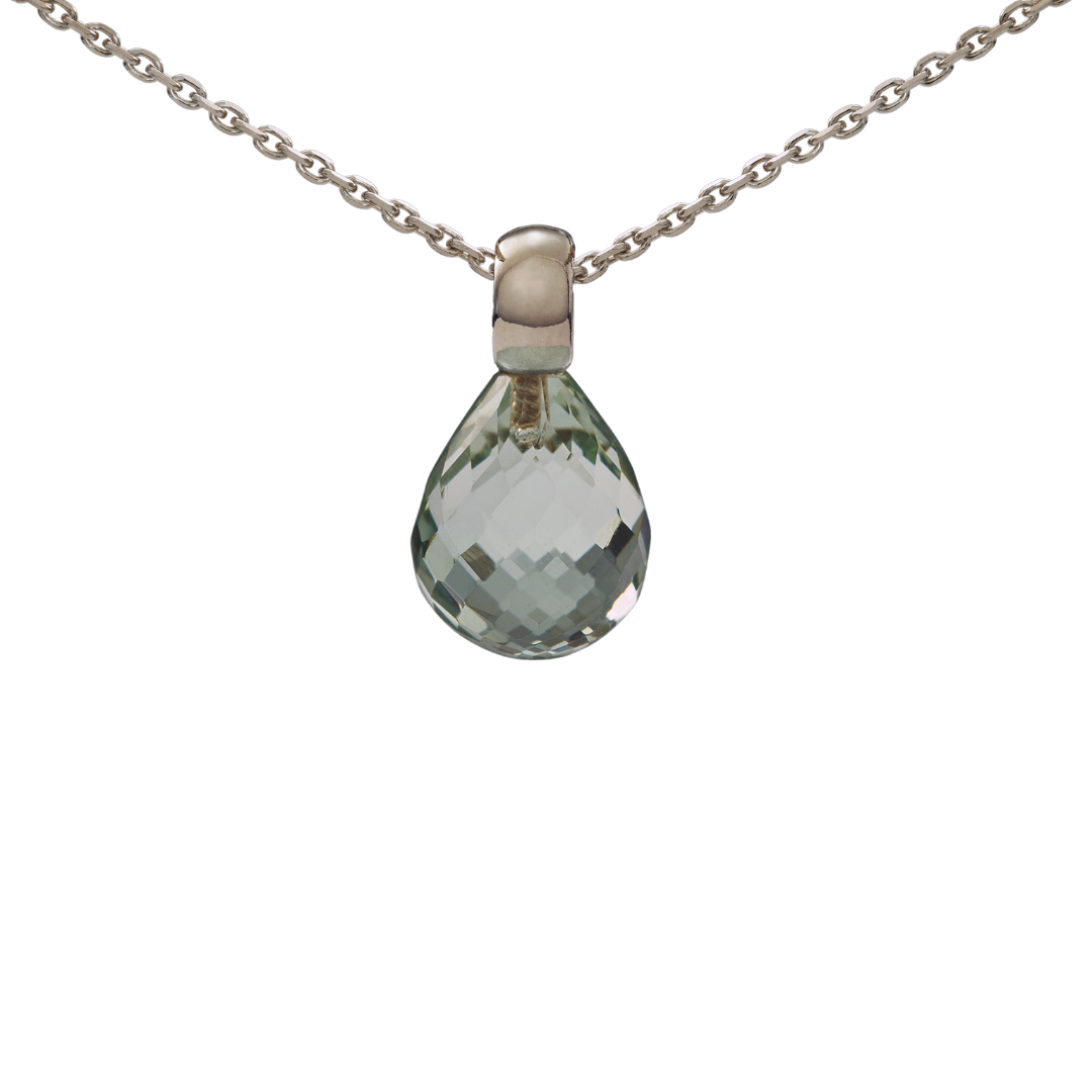 Snoepjes | 14 karaat witgouden hanger met prasioliet | druppelvormig 12 x 10 mm | met klein oog