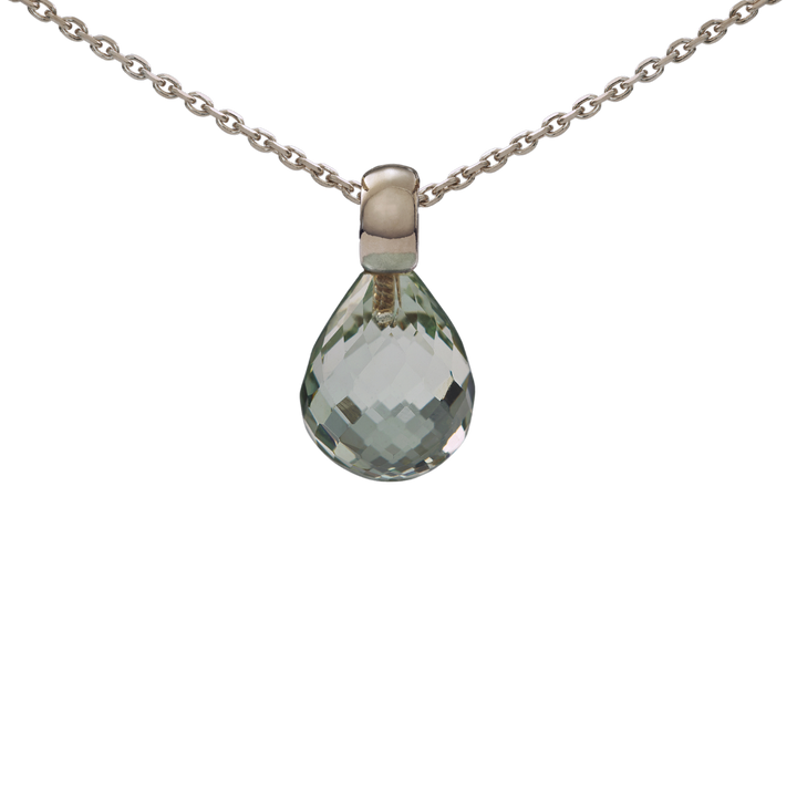 Snoepjes | 14 karaat witgouden hanger met prasioliet | druppelvormig 12 x 10 mm | met klein oog