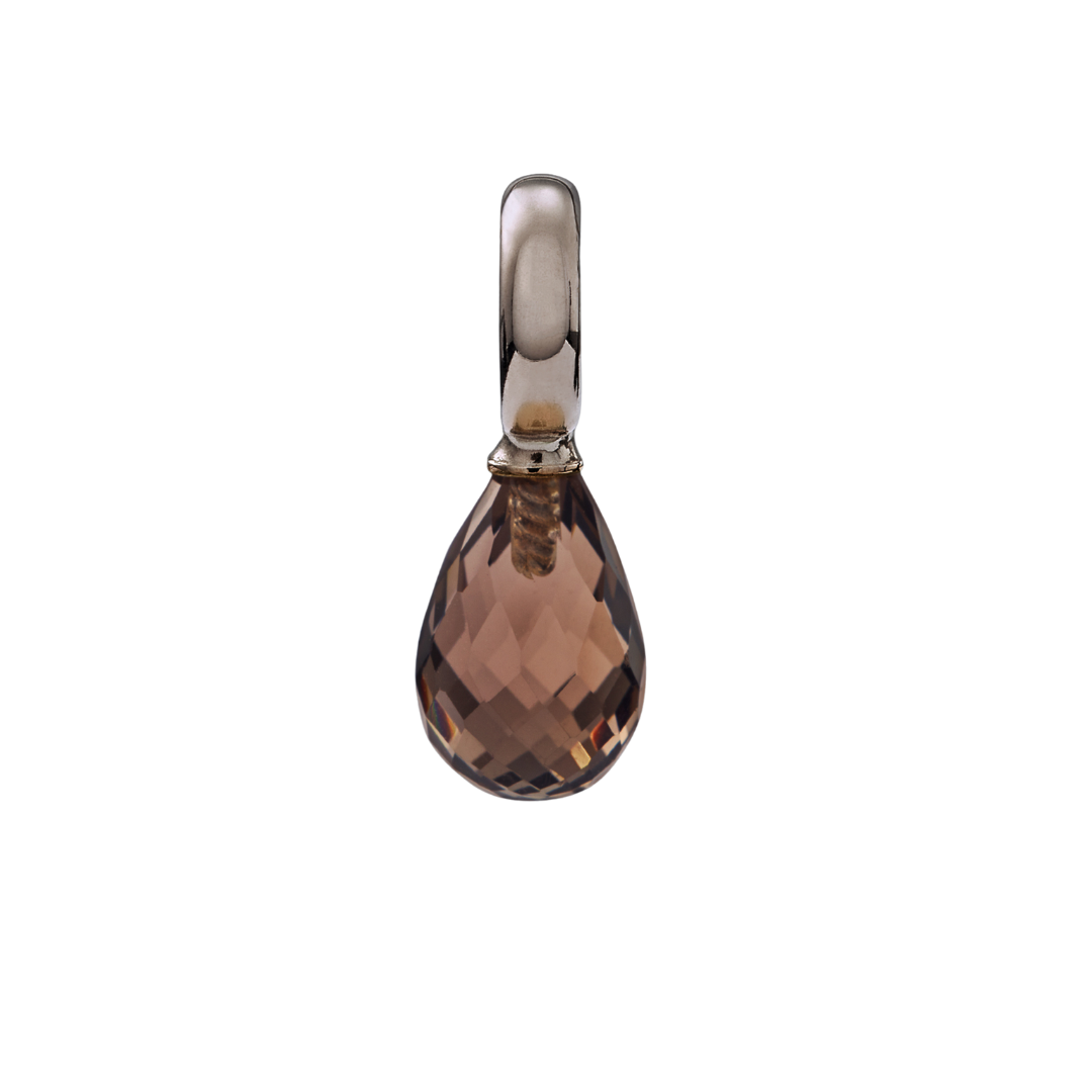 Snoepjes | 14 karaat witgouden hanger met rookkwarts | druppelvormig 10 x 7 mm | met groot oog
