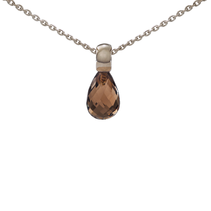 Snoepjes | 14 karaat witgouden hanger met rookkwarts | druppelvormig 10 x 7 mm | met klein oog