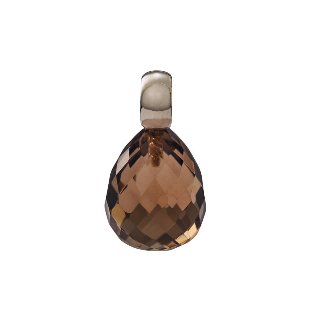Snoepjes | 14 karaat witgouden hanger met rookkwarts | druppelvormig 12 x 10 mm | met klein oog