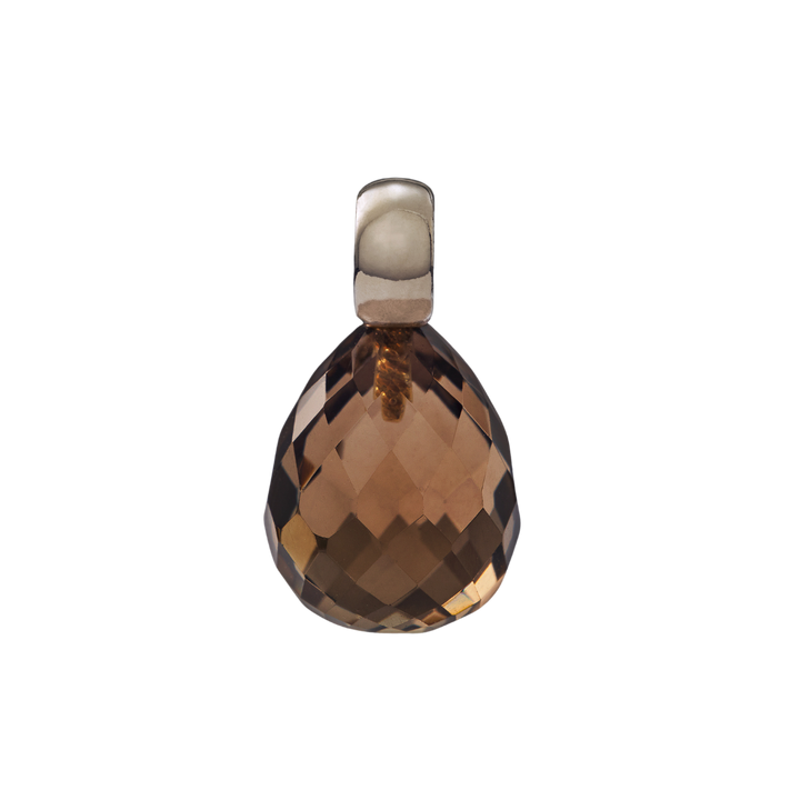 Snoepjes | 14 karaat witgouden hanger met rookkwarts | druppelvormig 12 x 10 mm | met klein oog