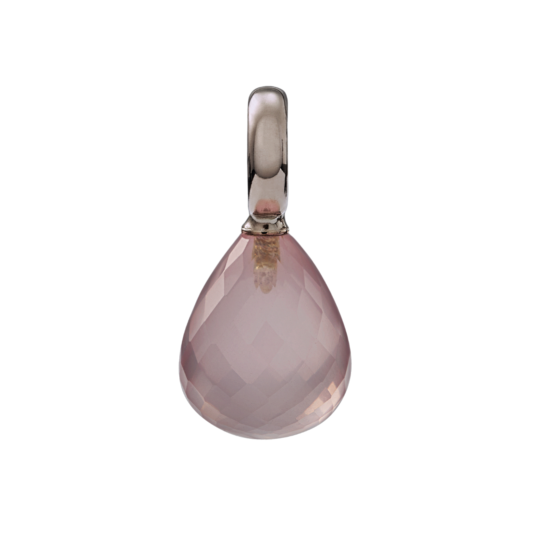 Snoepjes | 14 karaat witgouden hanger met rozenkwarts | druppelvormig 12 x 10 mm | met groot oog