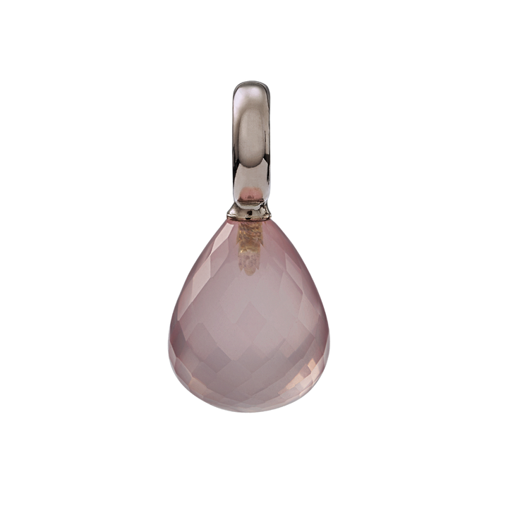 Snoepjes | 14 karaat witgouden hanger met rozenkwarts | druppelvormig 12 x 10 mm | met groot oog