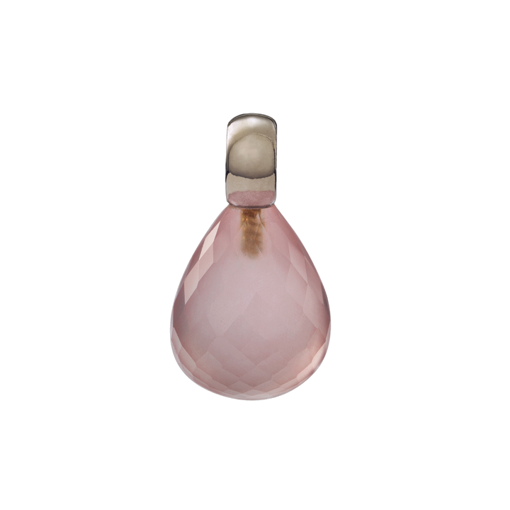 Snoepjes | 14 karaat witgouden hanger met rozenkwarts | druppelvormig 12 x 10 mm | met klein oog