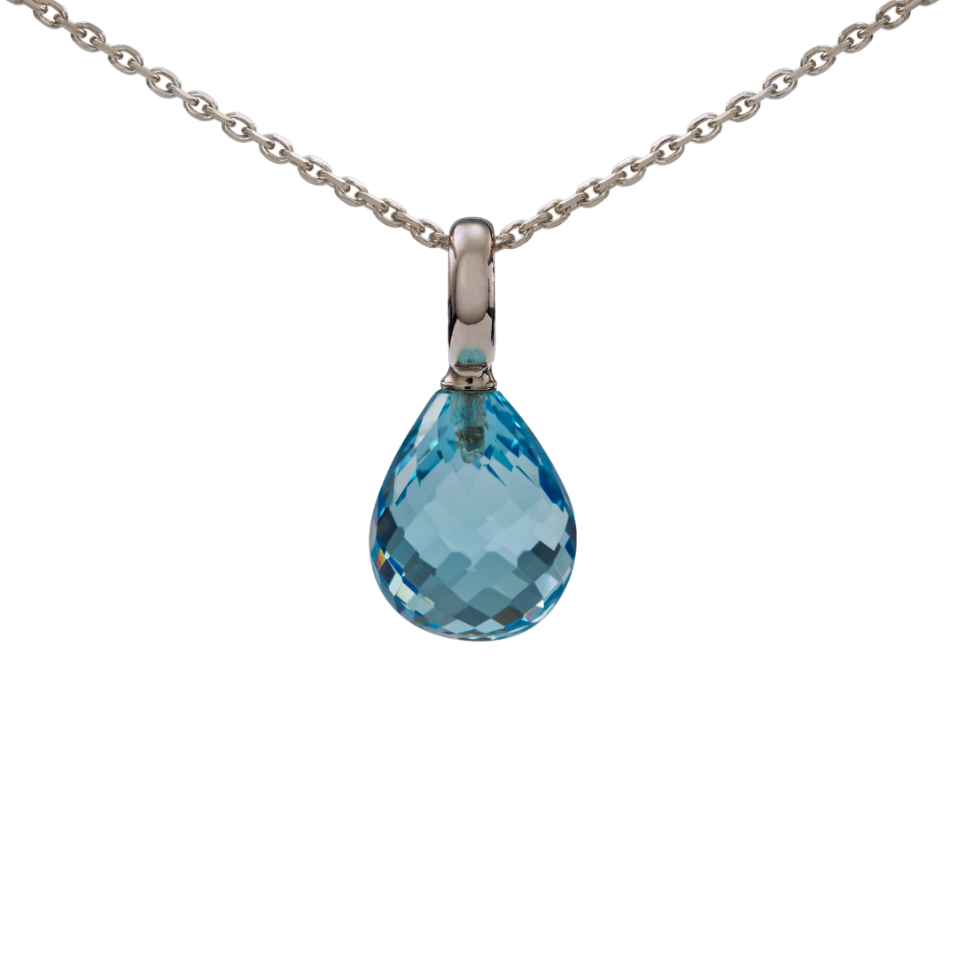 Snoepjes | 14 karaat witgouden hanger met topaas | druppelvormig 12 x 10 mm | met groot oog