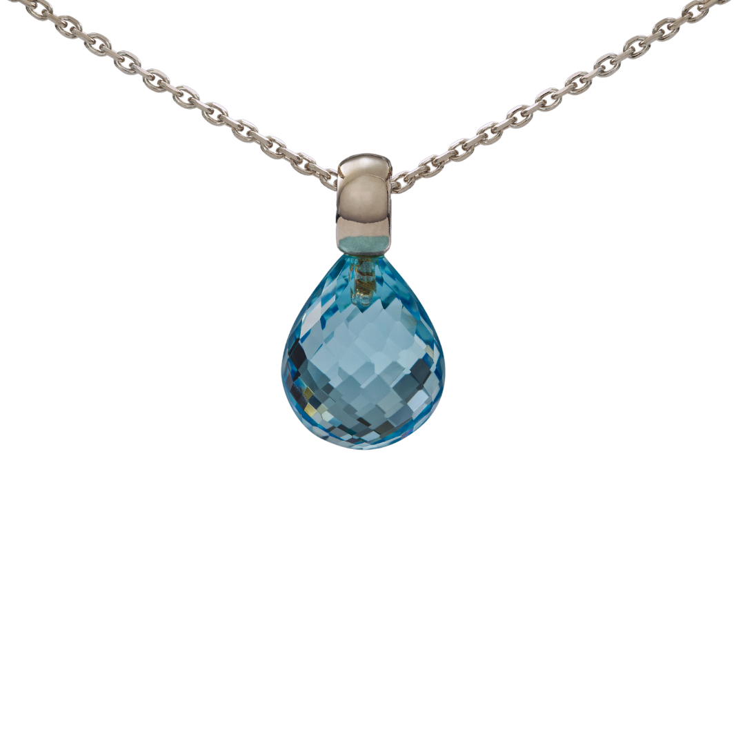 Snoepjes | 14 karaat witgouden hanger met topaas | druppelvormig 12 x 10 mm | met klein oog