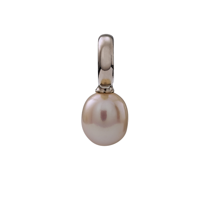 Snoepjes | 14 karaat witgouden hanger met witte parel | druppelvormig 7,5 x 8 mm | met groot oog