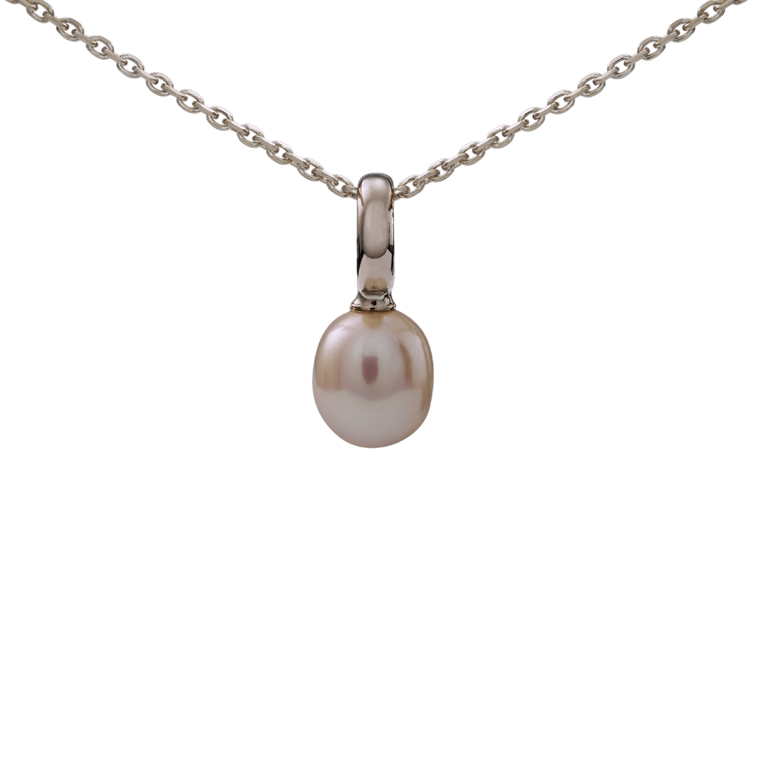 Snoepjes | 14 karaat witgouden hanger met witte parel | druppelvormig 7,5 x 8 mm | met groot oog