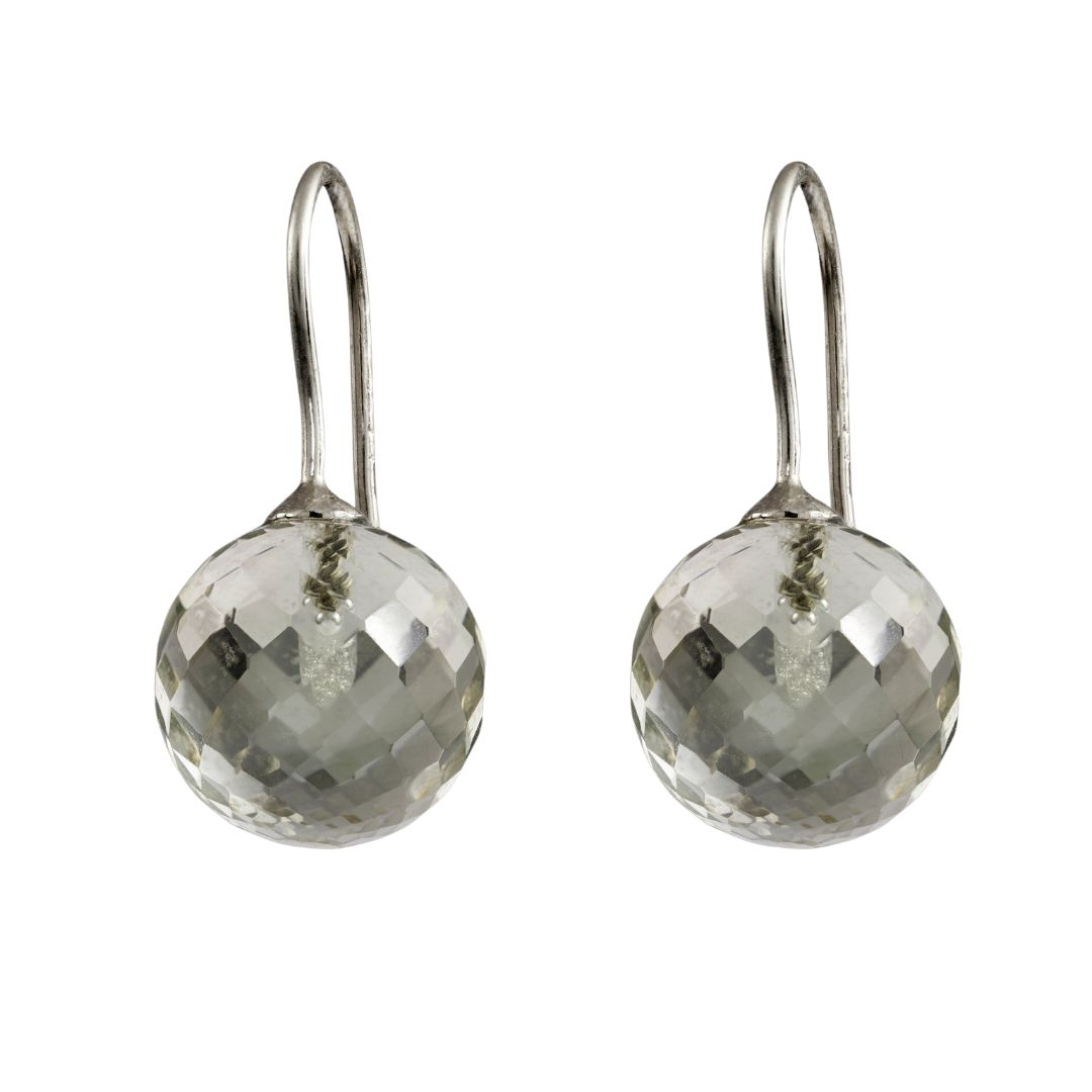 Snoepjes | 14 karaat witgouden lichtgroene prasioliet oorhangers | balvormig