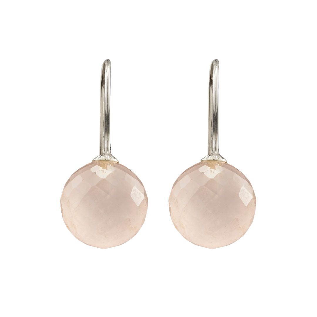 Snoepjes | 14 karaat witgouden rozenkwarts oorhangers | balvormig