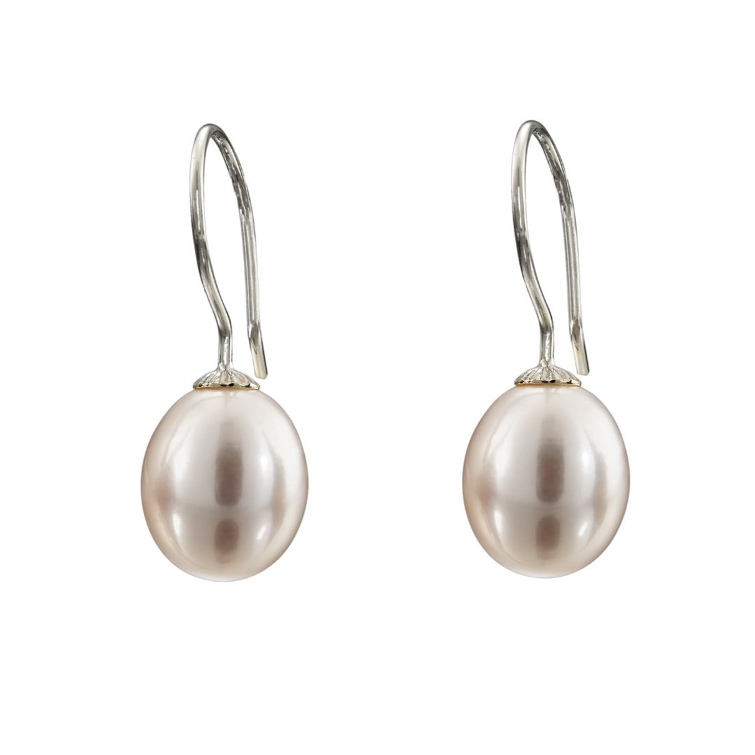 Snoepjes | 14 karaat witgouden witte zoetwaterparel oorhangers | druppelvormig