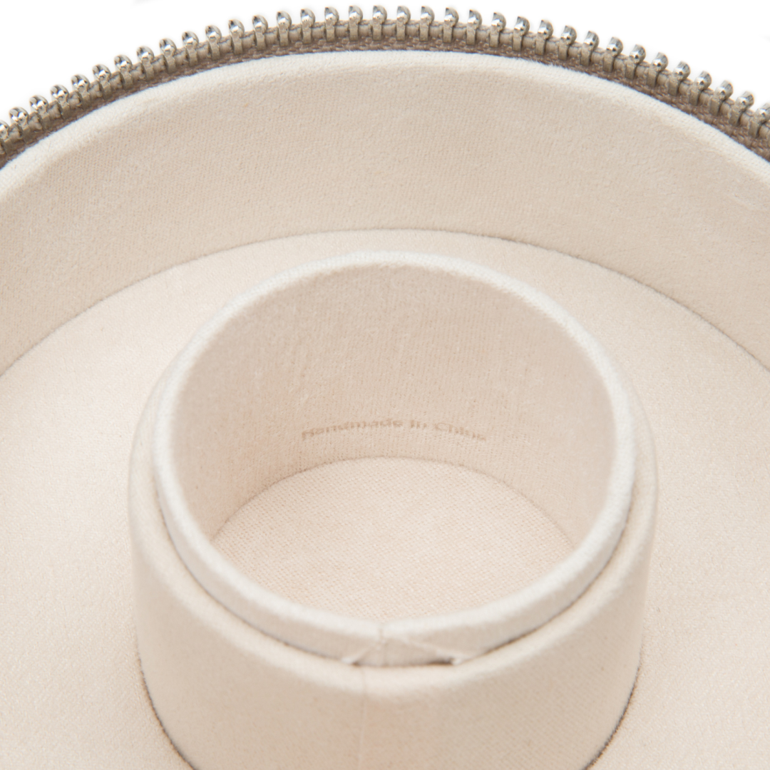 Wolf1834 | Lederen beige rond sieradendoosje met rits | Sophia