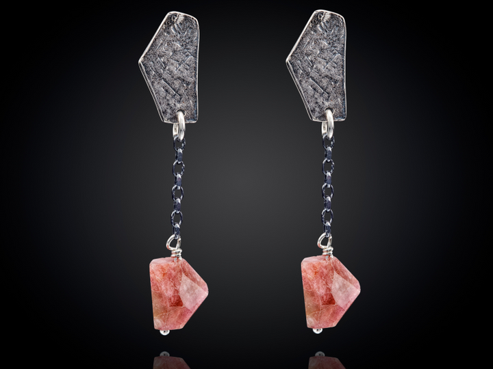 Zilveren jeh oorstekers  oxi/wit met roze toermalijn