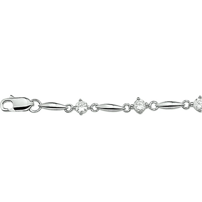 Zilveren speelse armband met zirkonia, gerhodineerd