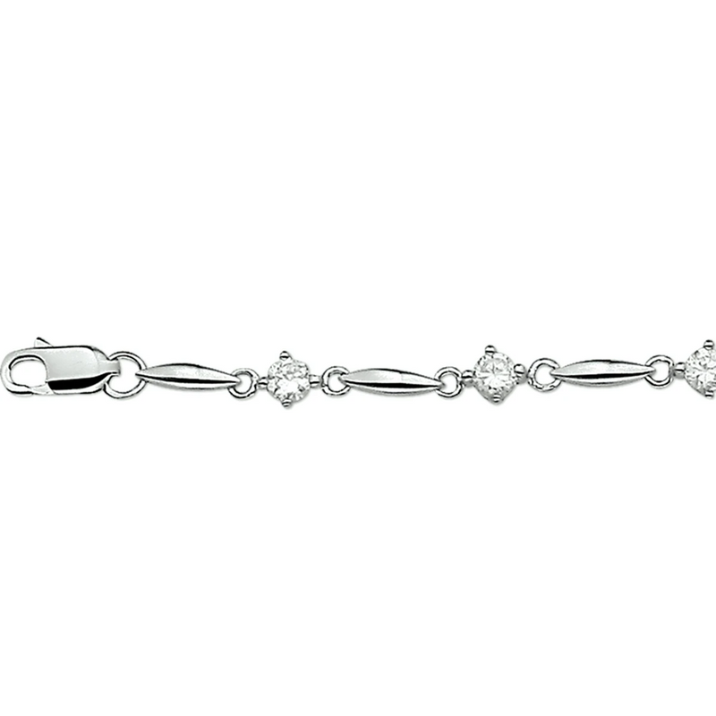 Zilveren speelse armband met zirkonia, gerhodineerd