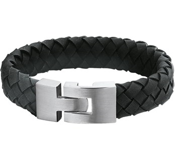 Zwart leren gevlochten armband met edelstalen sluiting